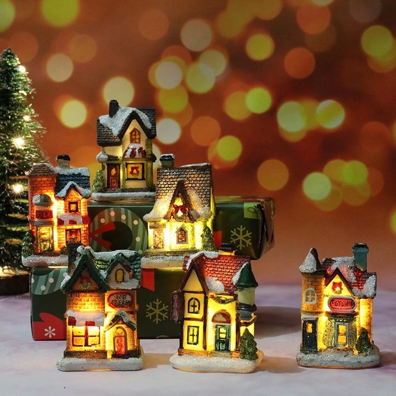TK-H Merchandise resin Christmas village houses with warm LED lights and snowy roofs for festive holiday decor