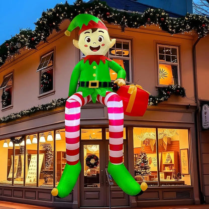 TK-H Merchandise 8ft inflatable sitting elf decoration with LED lights and a gift box for outdoor holiday home decor