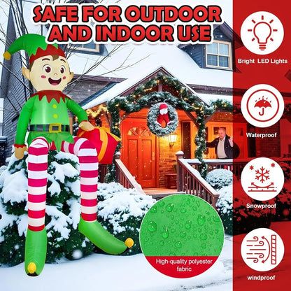 TK-H Merchandise 8ft inflatable sitting elf with LED lights for indoor and outdoor Christmas holiday home decoration