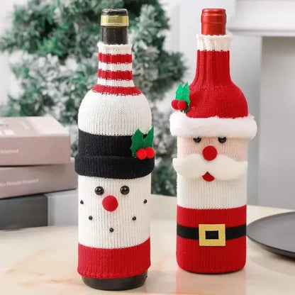 TK-H Merchandise knitted Santa and snowman wine bottle covers for festive holiday table decorations