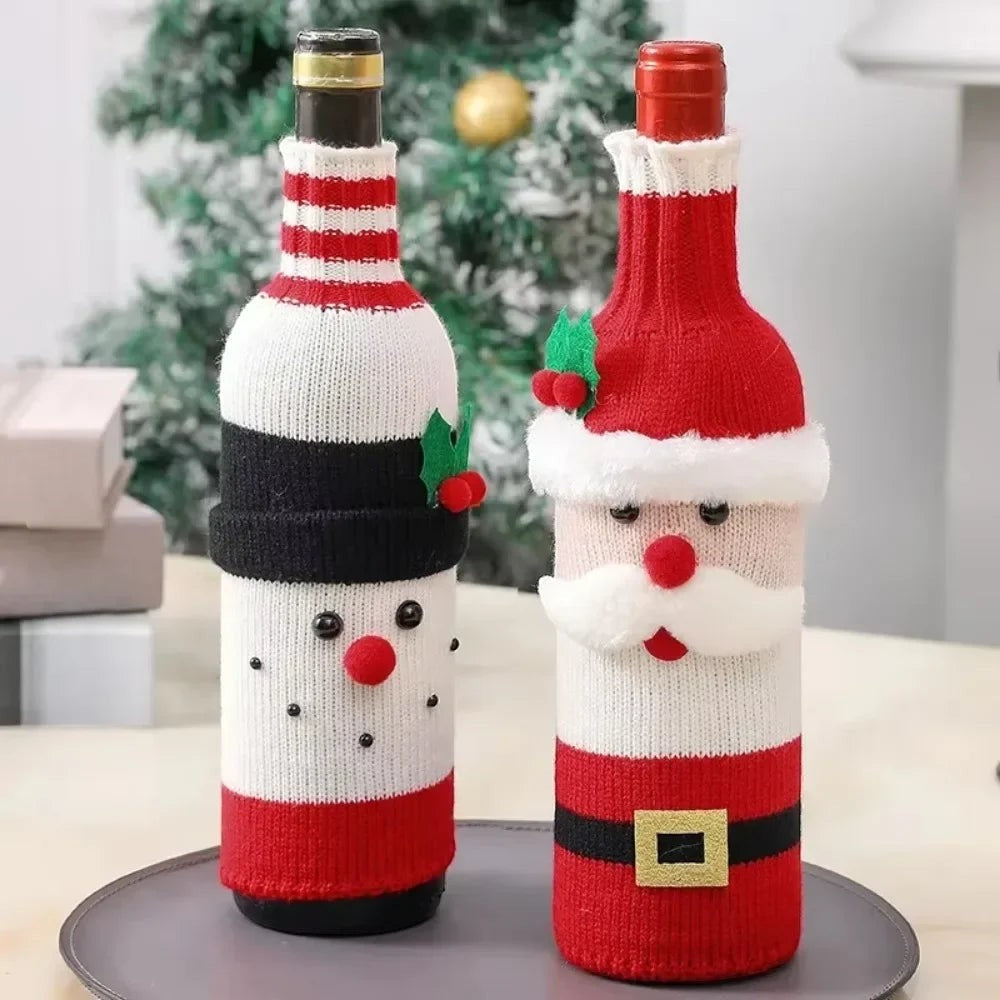 TK-H Merchandise knitted Santa and snowman wine bottle covers for festive holiday table decorations