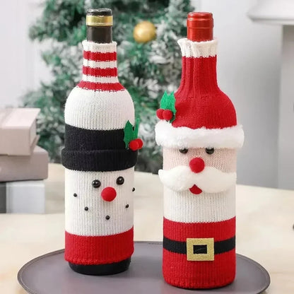 TK-H Merchandise knitted Santa and snowman wine bottle covers for festive holiday table decorations