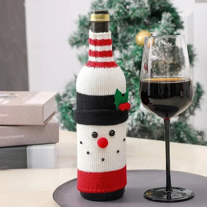 TK-H Merchandise knitted snowman wine bottle cover with red and white stripes for festive holiday table decor