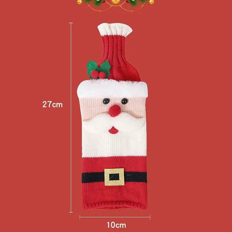 TK-H Merchandise Santa Claus knitted wine bottle cover in red and white acrylic fibre for festive holiday decor